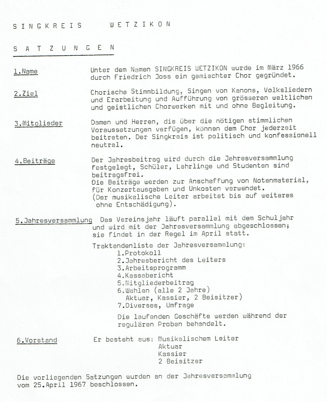 1. Statuten von April 1967